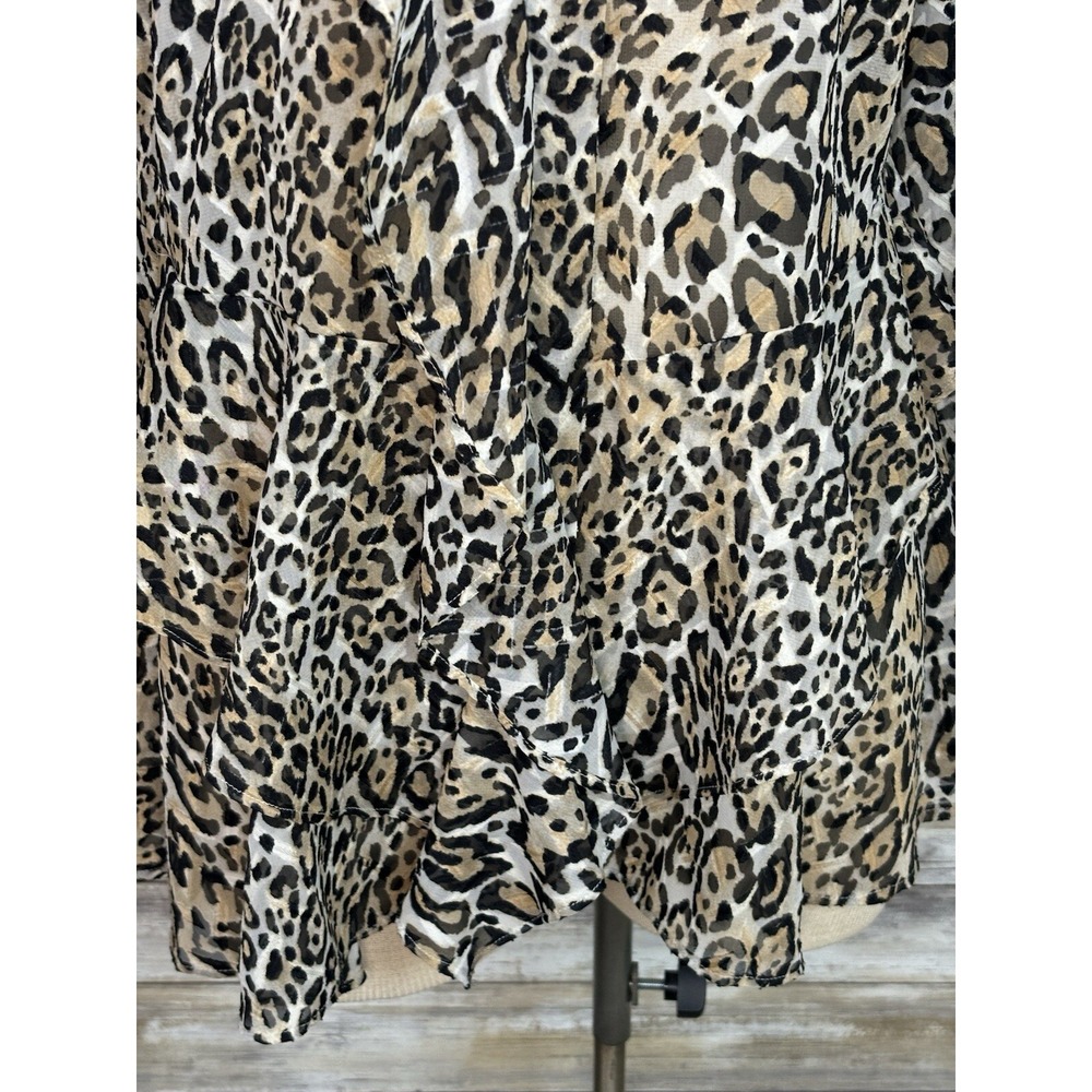 Chicos Small Leopard Print Ruffle Button Long Sleeve Sheer Top Women Size O - Picture 4 of 12